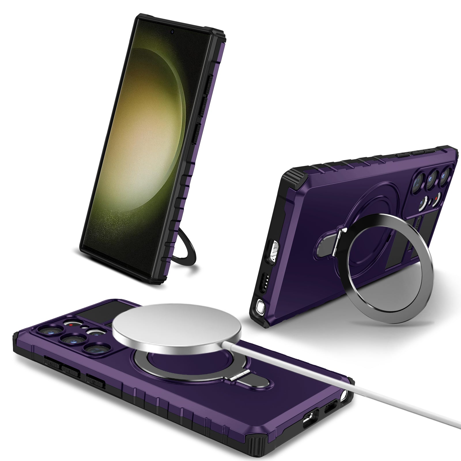 For Samsung Galaxy S23 Ultra PC TPU Phone Case Magnetic Finger Grip Kickstand Cover For Samsung Galaxy S23 Ultra PC TPU Phone Case Magnetic Finger Grip Kickstand Cover